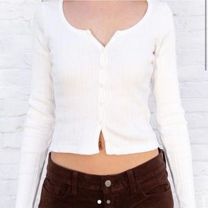 Brandy Melville White Zelly Ribbed Long Sleeve Top